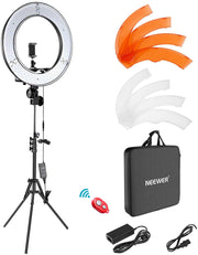 LED Ring Light with stand and white and orange filters