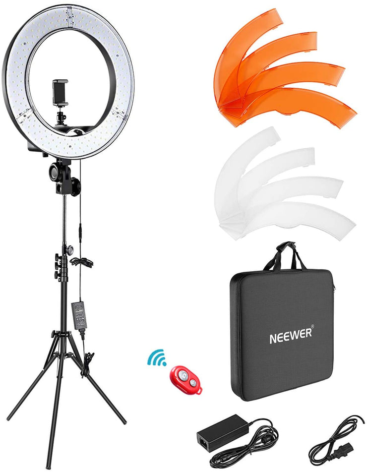 LED Ring Light with stand and white and orange filters