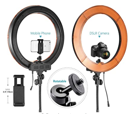 18" dimmable ring light with stand